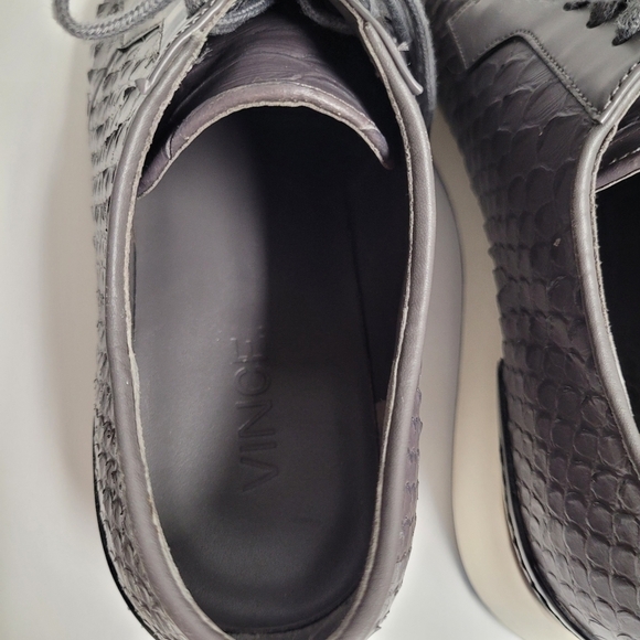 Vince Raynor Grey Python-print Leather Trainer Ceramic Lace Up Sneakers - Picture 9 of 10